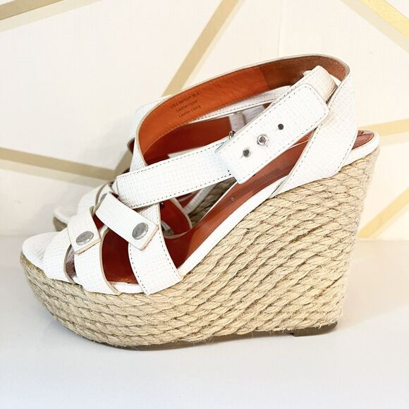 VIA SPIGA Karla White Leather Wedge Platform Heels Espadrilles Size 5.5 / 36.5 - Picture 4 of 10